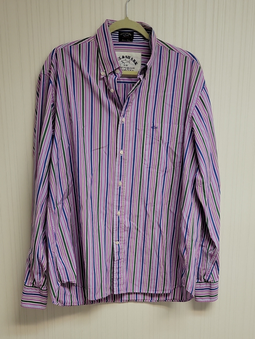 Paul & Shark Purple & Green Multi-Stripe Button-Down Shirt Sz 43 (XL) Business